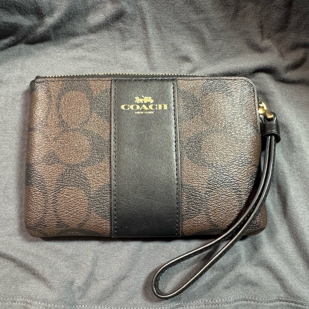 Coach Signature Brown and Black Wristlet